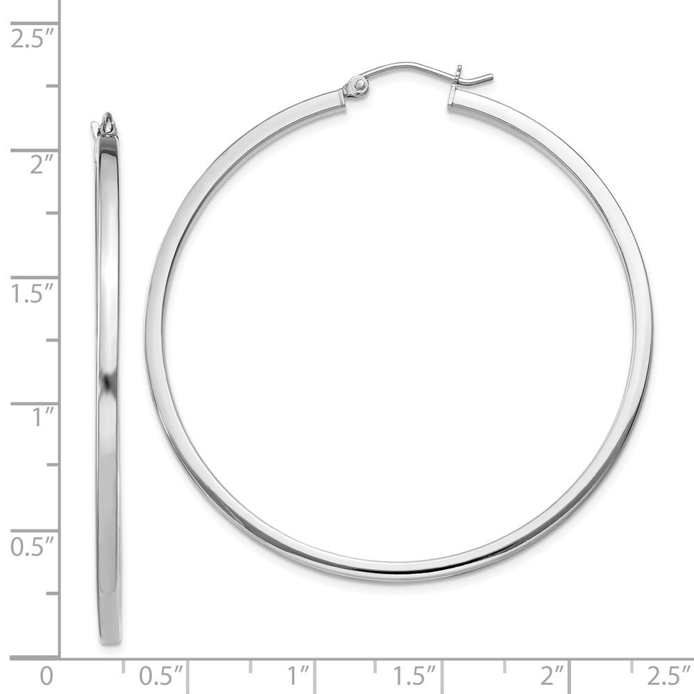 Sterling Silver 2mm Square Tube Hoop Earrings - 4.0 Grams - Measures 52x50mm Wide 2mm Thick