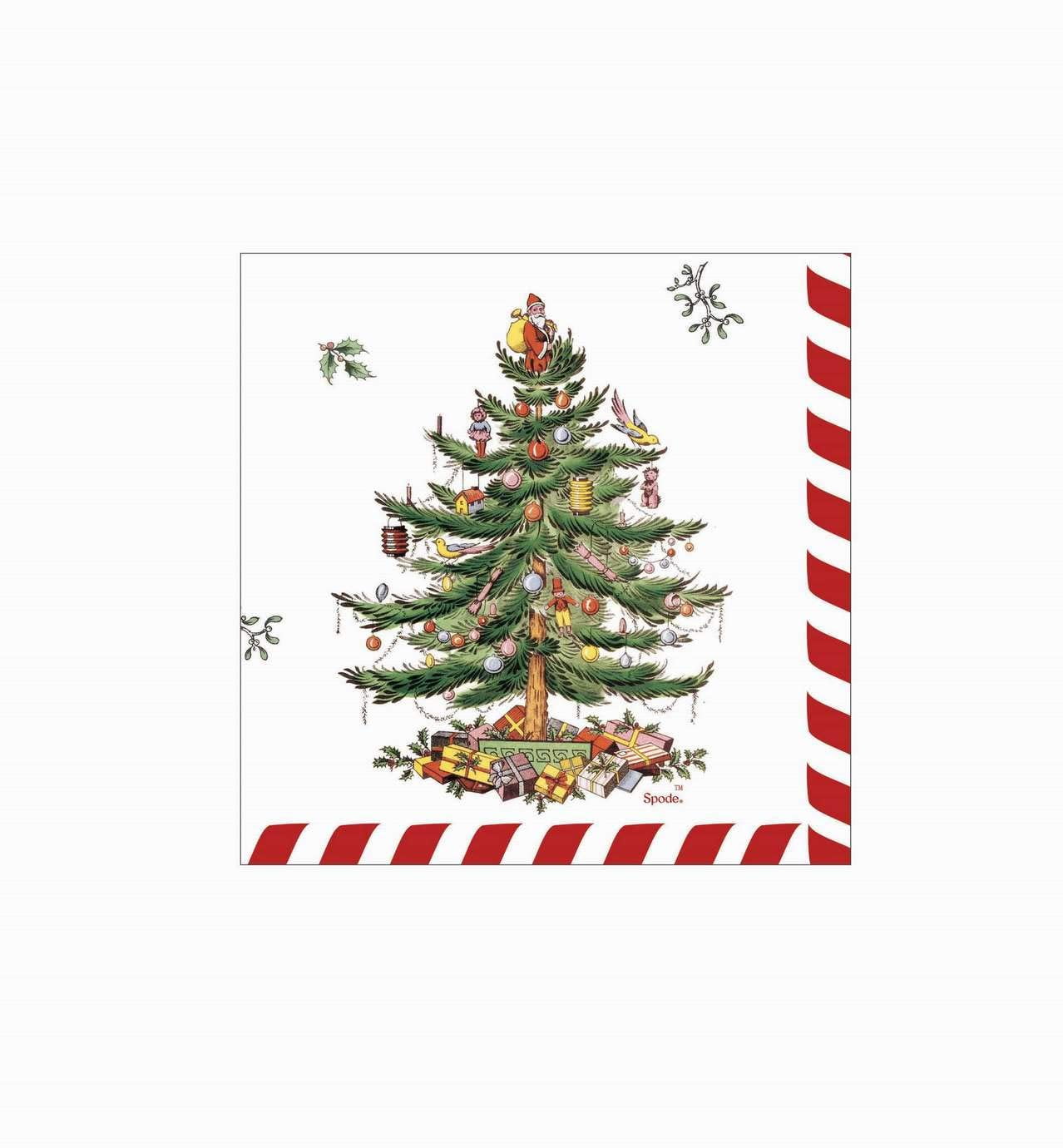 NWT C.R Gibson Spode Candy Cane Christmas Tree 40-Count Paper Cocktail Napkins
