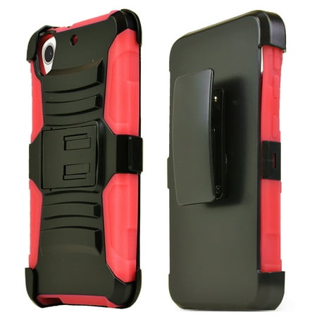 HTC Desire 626/ 626S Case, [Standard Red] Supreme Protection Hard Plastic Case w/ Kickstand on Silicone Skin