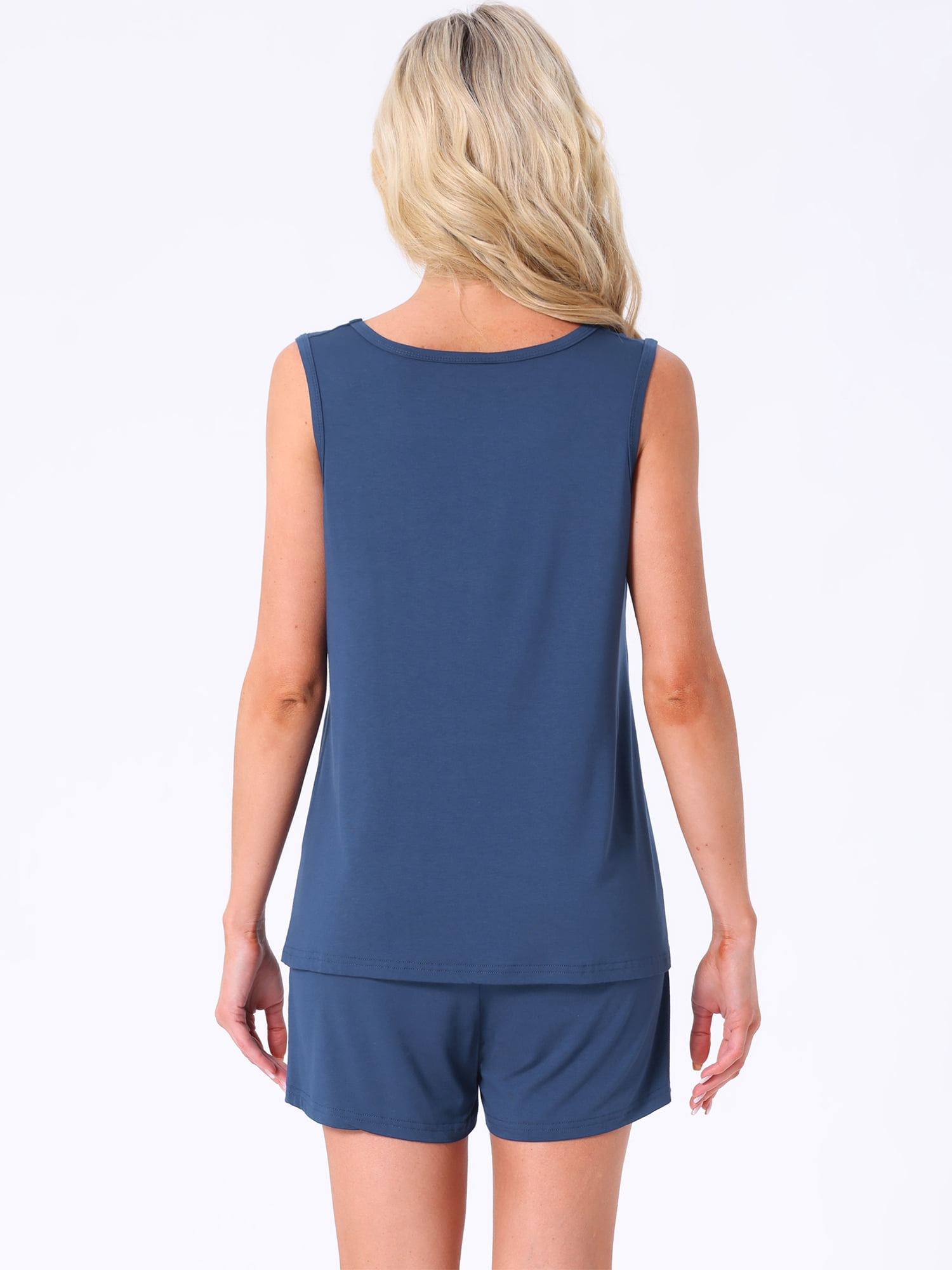 DARING DIVA Women's 2-Piece Rainbow Tank Tops with Shorts Stripe Pajama Set M Navy Blue