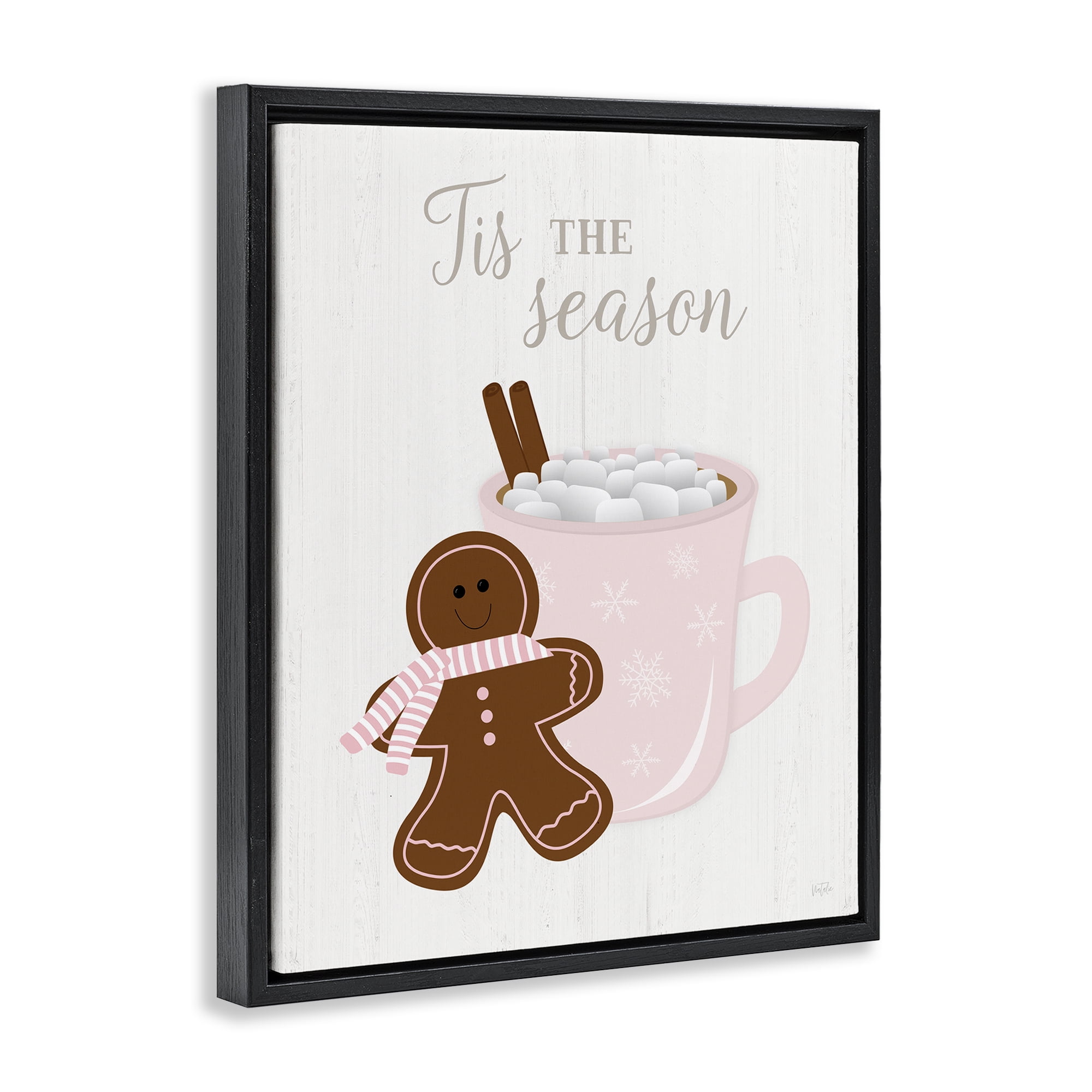 Stupell Industries Tis The Season Gingerbread Holiday Painting Black Floater Framed Canvas Art Prints Wall Art, 25 x 31