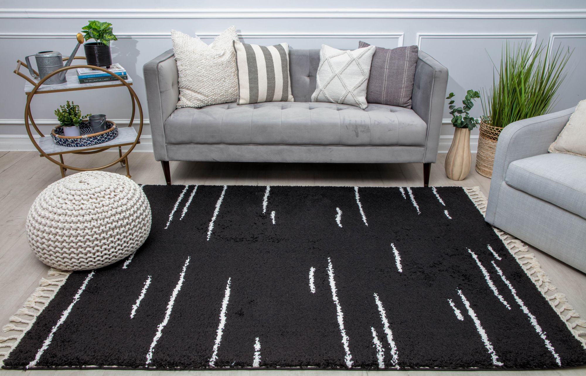 Rugs America BT40A Introspective Black Abstarct Shag Black Area Rug, 2'6" x 8'
