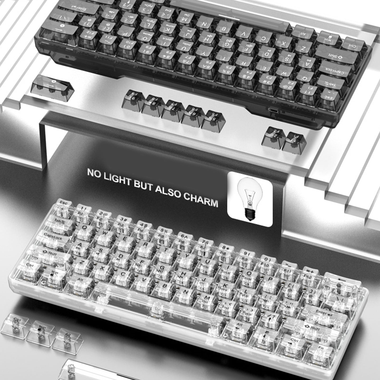 Mechanical Gaming Keyboard 61 Keys Computer Keyboard Full-Transparent Backlit USB Wired Keyboard for Laptop