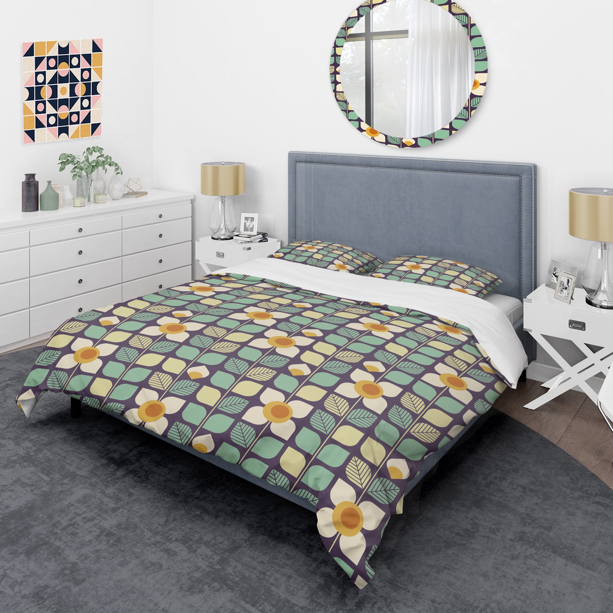 Designart 'Botanical Retro Design III' Mid-Century Modern Duvet Cover Set