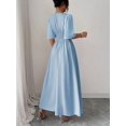 thumbnail image 2 of Baby Blue Collared V-Neck Waist-Pleated Chiffon Ruffle Sleeve Elegant Maxi Dress, 2 of 7