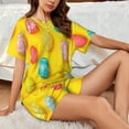 thumbnail image 4 of Wukai Easter eggs (2) Women's Pajama Set - Short-Sleeve Top and Shorts with Elastic Waistband and Pockets for Loungewear, Yoga, and Casual Wear-Medium, 4 of 6