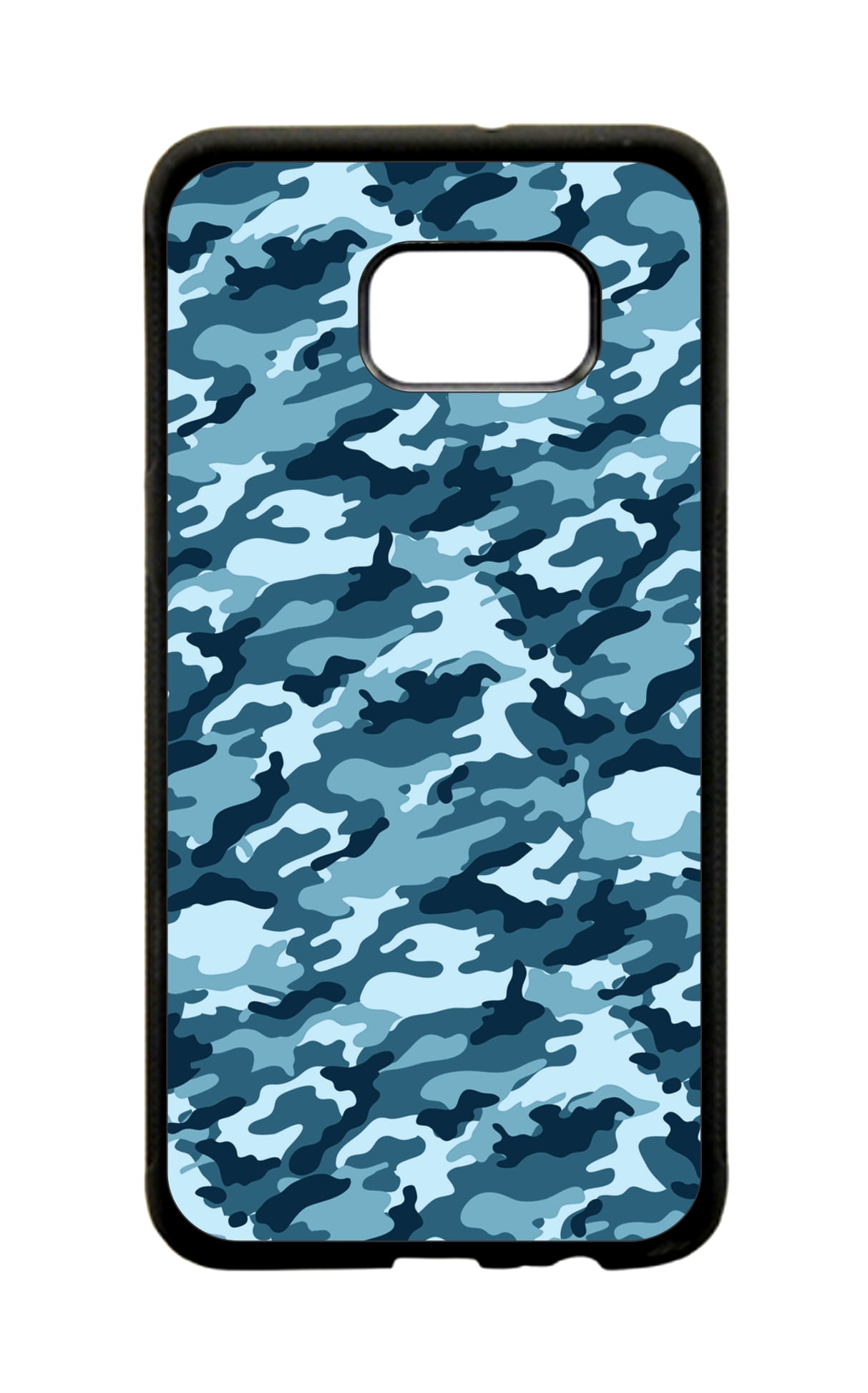 Blue Camo Print Design Black Plastic Protective Phone Case That Is Compatible with the Samsung