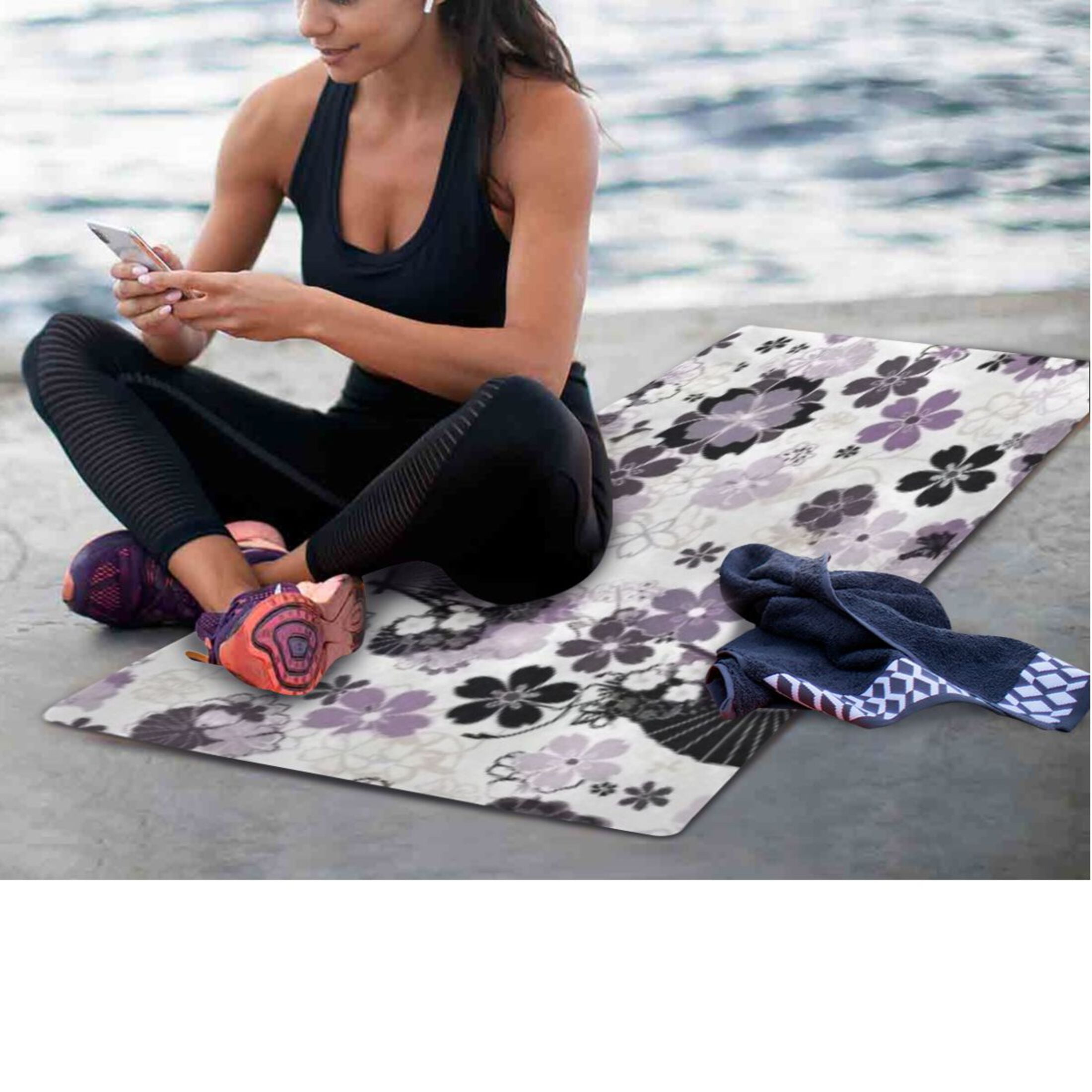 BZSMCE Yoga Mat Women Fitness Mat Black & White Floral Pattern