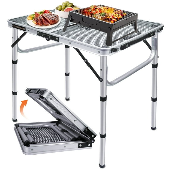 Tiagowell Lightweight Folding Grill Table with Mesh Desktop, Sliver