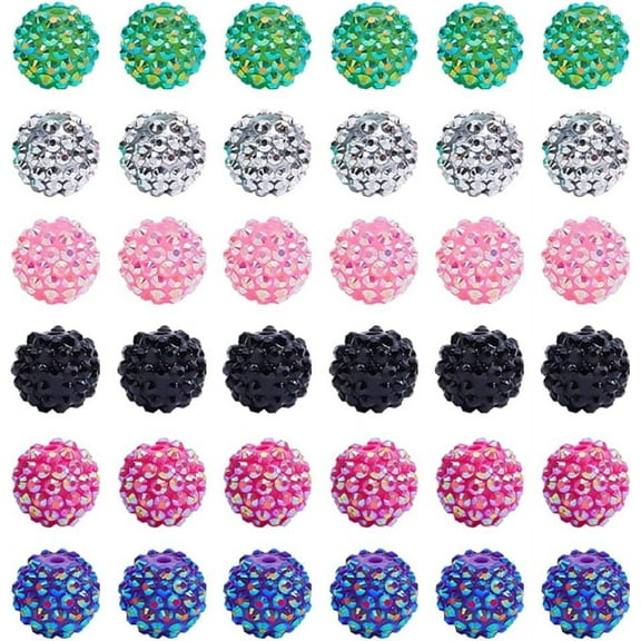 PH 16mm 6 Colors Resin Rhinestone Beads 60pcs Acrylic Beads Pave Disco Ball Beads Large Loose Spacer Beads Focal Beads for Pen DIY Jewelry Making Keychain Bracelets Necklace Crafts colorful
