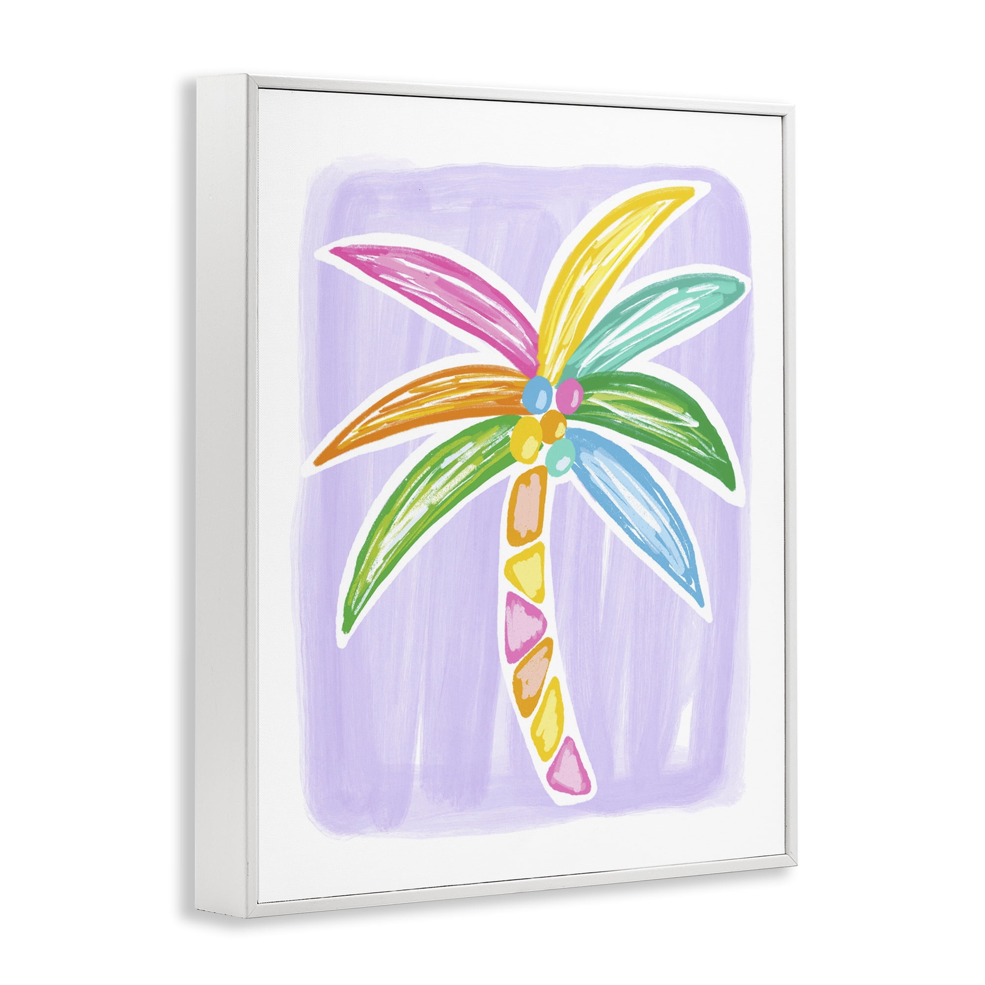 Stupell Industries Pastel Palm on Purple Botanical & Floral Painting White Framed Art Print Wall Art, 11 x 14