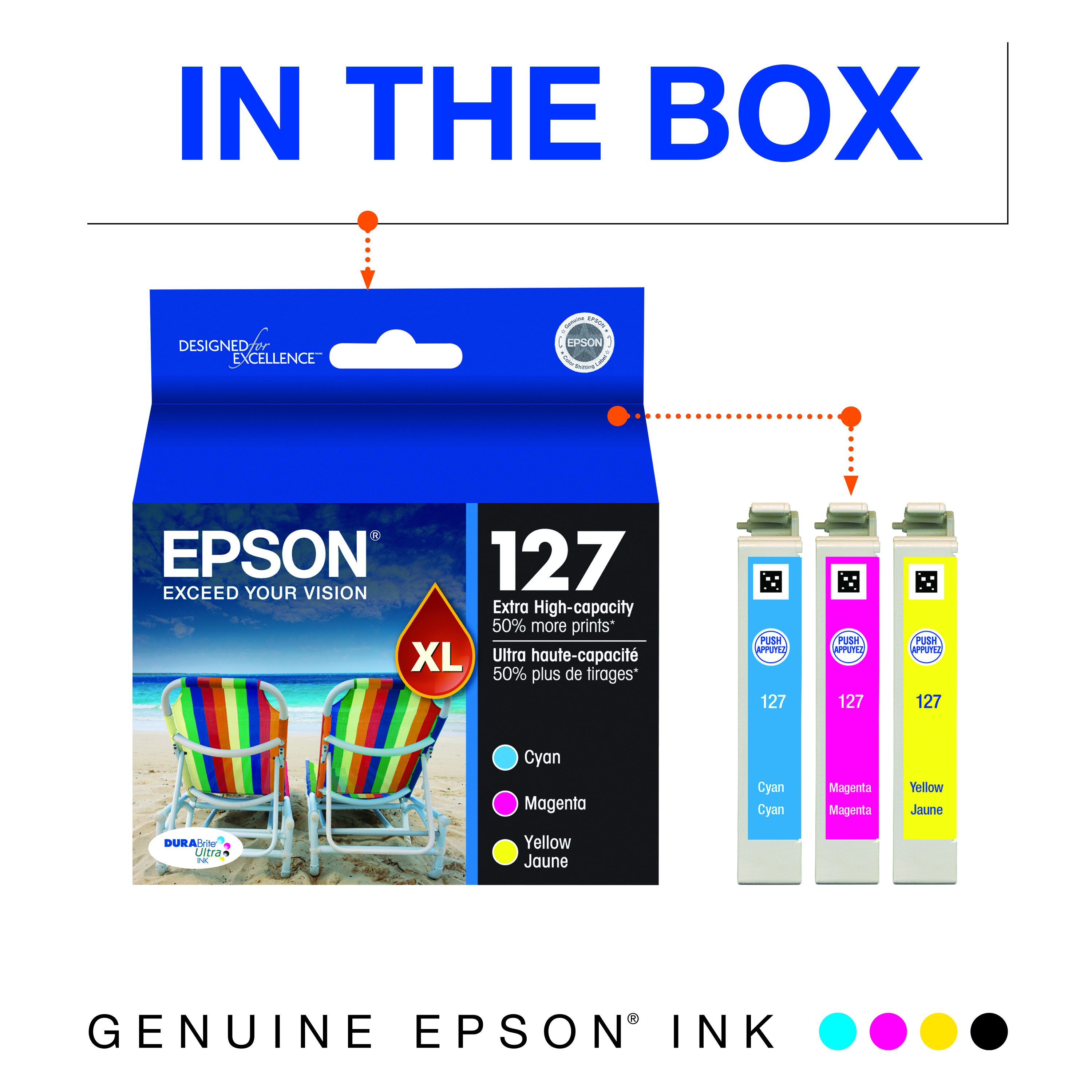 EPSON 127 DURABrite Ultra Ink Color Combo Pack For NX-530, NX-625,  WF-3520, WF-3530, WF-3540, WF-545, WF-60, WF-630, WF-633, WF-635, WF-645, WF-7010, WF-7510, WF-7520, WF-840, WF-845 - image 5 of 6