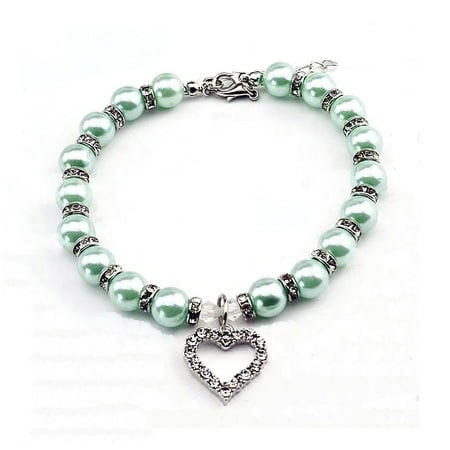 Heart Shape Cat and Dog Jewelry Pearl Necklace Diamond-studded Pet Accessories Collar Necklaces Pet Collar Pendants LIGHT BLUE M
