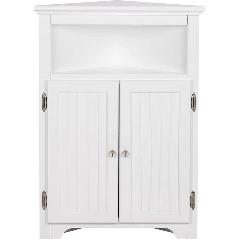 UTEX Corner Storage Cabinet, Bathroom Floor Corner Cabinet with Doors and Shelves,Free Standing Storage Cabinet for Bathroom, Kitchen, Living Room, White