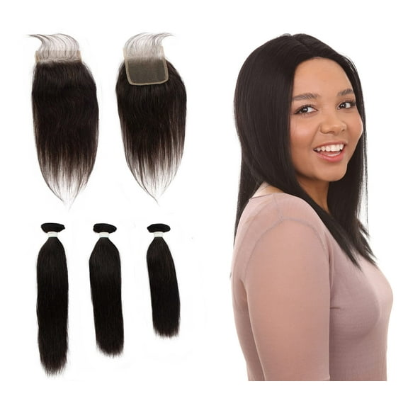 LUXLUXE Rico 100% Unprocessed A7 Grade Human Hair Bundle Free Part 4X4 Hand Tied Swiss Lace Closure 10 inches 101214 lengths bundle