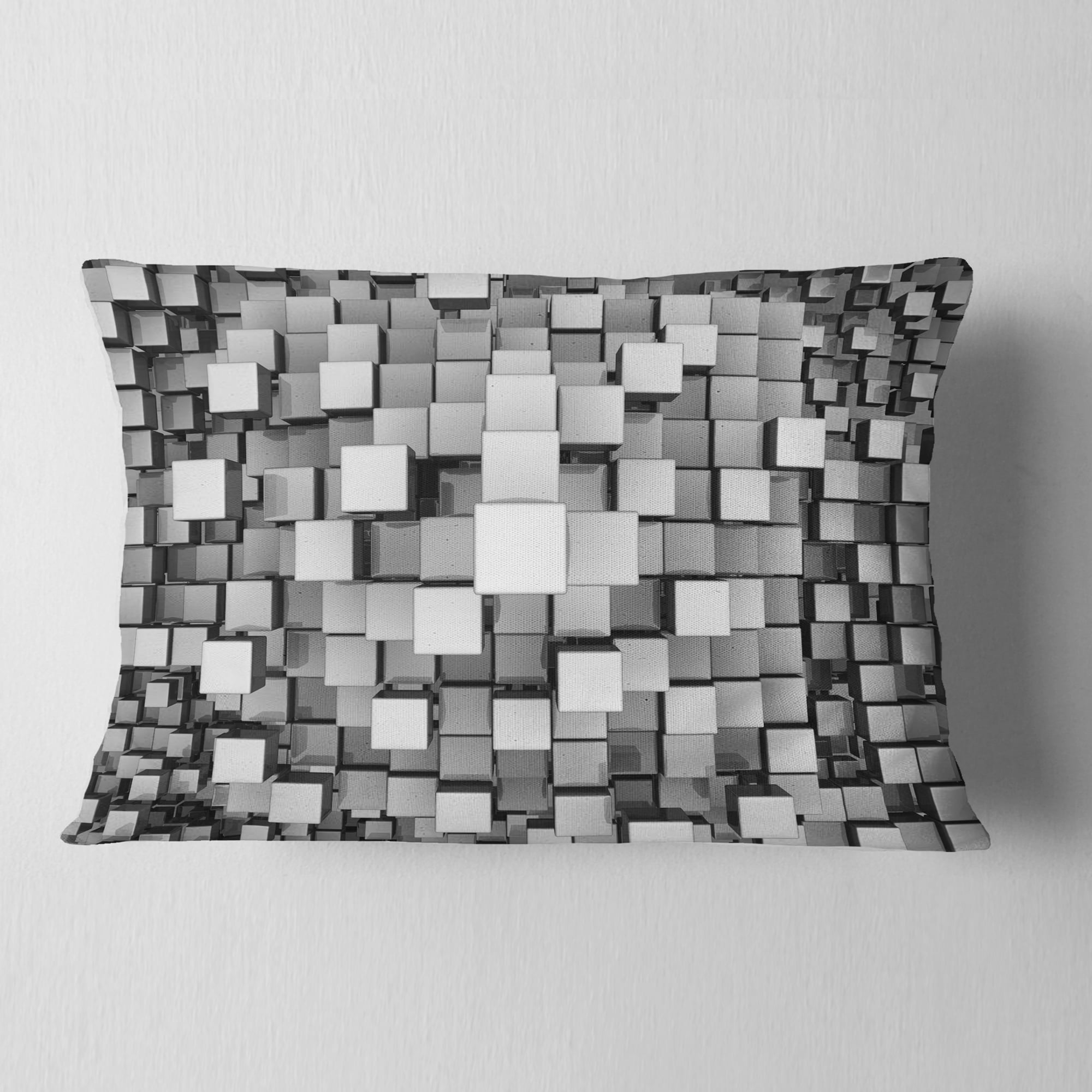 Designart Black and Grey Cubes - Contemporary Throw Pillow - 12x20