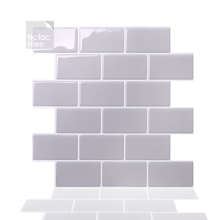 Tic Tac Tiles 12"x12" Peel and Stick Wall Tile Backsplash in Subway Pure Gray (10 Tiles)