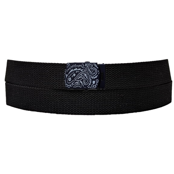 Navy Paisley Buckle Black Adjustable Canvas Web Belt With Metal Buckle 32 to 72