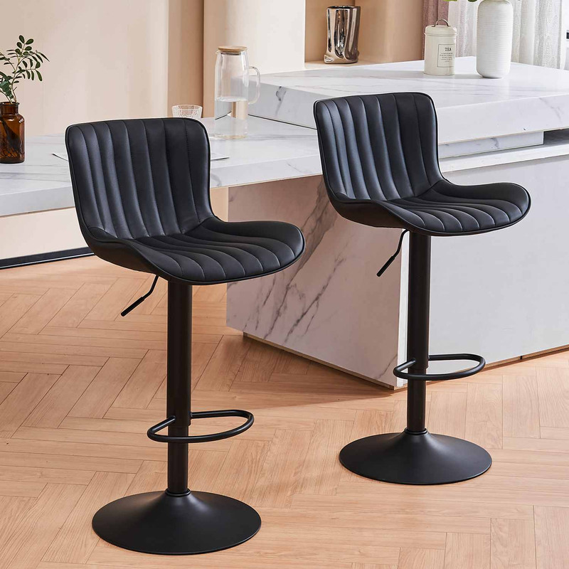 YOUNUOKE Black Upholstered Bar Stools Set of 2 Counter Height Modern
