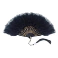 thumbnail image 3 of Yinanstore 2 Pieces Feather Fan Folding Hand Fan Photo Props Prom Party Decoration Halloween Handmade Decorative Woman Gift Embroidered black, 3 of 8