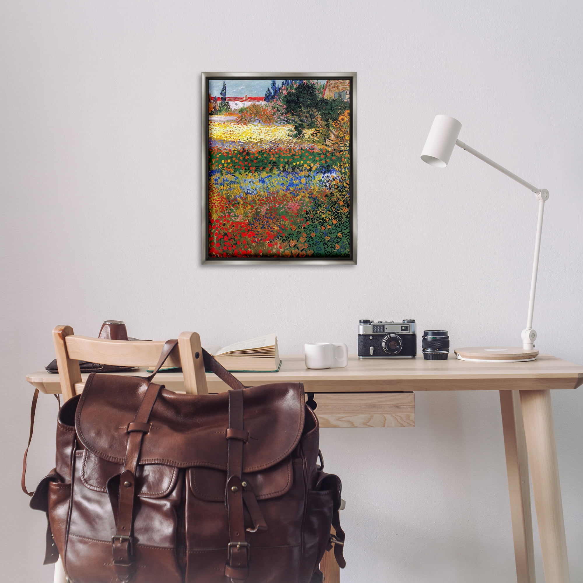 Stupell Industries Van Gogh Flower Garden Landscape & Nature Painting Gray Floater Framed Canvas Art Print Wall Art, 25 x 31