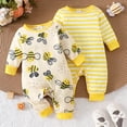thumbnail image 2 of Ulanda Newborn Baby Girl Clothes Fall Winter Outfits Infant Jumpsuit Letter Print Romper Coming Home Outfit 2Pcs Set (Yellow, 6-9 Months), 2 of 8