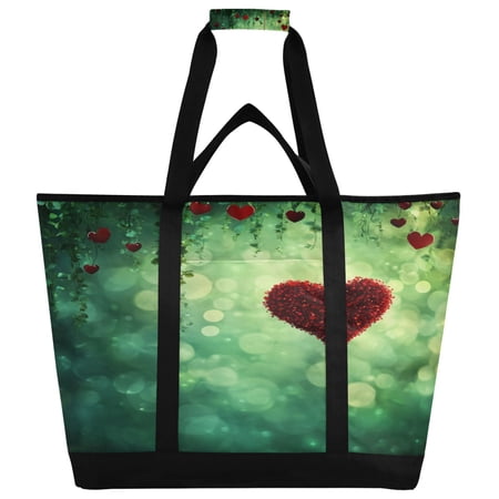 Large Hand-held Ice Pack Picnic Bag Insulation and Refrigeration Suitable for Shopping Picnics and Camping Green Background Lovely Red Love