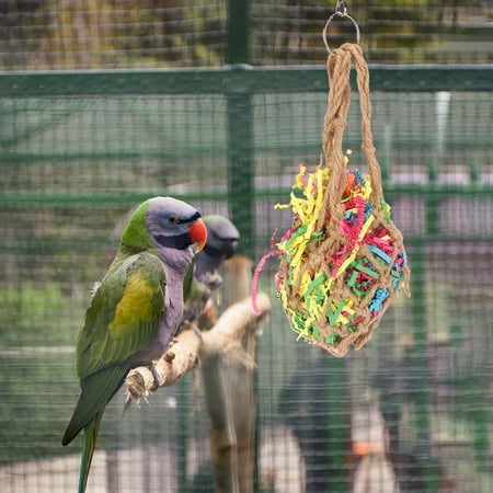 Parrot Foraging Shredder Toy, Natural Fiber Bird Chewing Toy, Interactive Hanging Enrichment Toy, Colorful Foraging Toy for Parakeets Conures, Bird Cage Accessory for Mental Stimulation 10.24 Inches