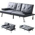 thumbnail image 2 of Convertible Folding Futon Sofa Bed with 2 Cup Holders, Sleeper Couch Bed with Removable Armrests, Metal Legs, Upholstered Loveseat for Living Room, Apartment, Dorm, Office (Gray), 2 of 9