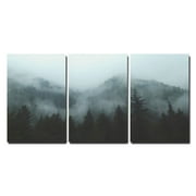 wall26 - 3 Piece Canvas Wall Art - Mountain Forest in Fog - Modern Home Decor Stretched and Framed Ready to Hang - 24"x36"x3 Panels