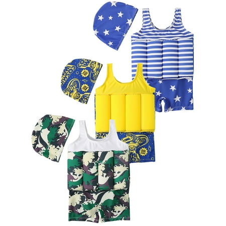 

0-6T Toddler Baby Float Swimsuit Buoyancy Sticks for Kids One Piece Floating Swim Vest Training Swimwear + Cap