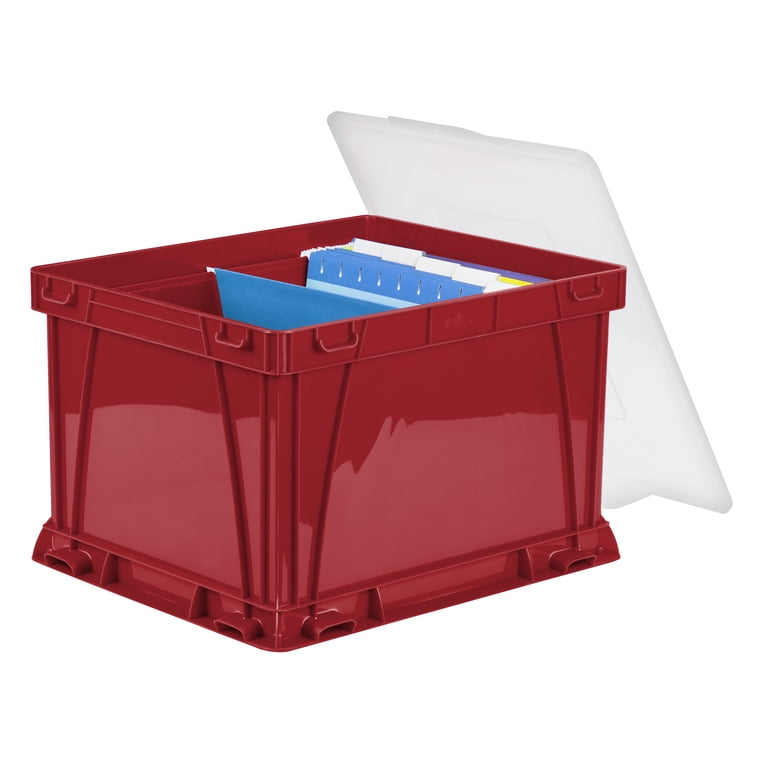 Storex Storage Cube, Letter / Legal Portable File Box, Red, 3-Pack