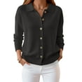 thumbnail image 2 of larppty Women's 2025 Fall Long Sleeve Knitted Button Down Sweaters Lightweight Cardigan for Women Dressy Casual Tops (Black, L), 2 of 6