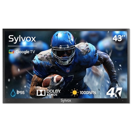 Sylvox 43" Outdoor Smart TV, 4K Uhd 1000nits with Dobly Atmos, Google TV with Voice remote, IP55 Waterproof,Google cast,Patial Sun,Deck Pro 2.0