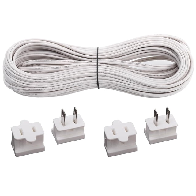 Erlandens Cable eléctrico Spt-2 de 50 pies con certificación UL, cable eléctrico de calibre 18, cable de 2 conductores, cable paralelo suave, cable de cobre trenzado de 2 pines con 4 enchufes vampiro,
