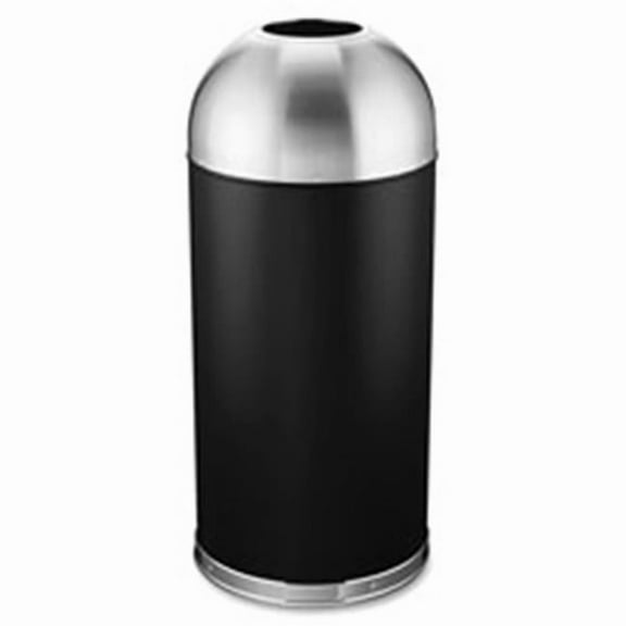 Trash Receptacle, Domed Top, 15 Gal., Black-Silver