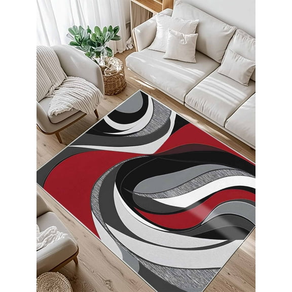 Abstract Twist Art Area Rug for Bedroom 4x6 Ft Black and Red Classic Match Modern Art Super Soft fuzzy Throw Rug Non-Slip Fluffy Plush Indoor Floor Carpet for Living Room Nursery Home Decor