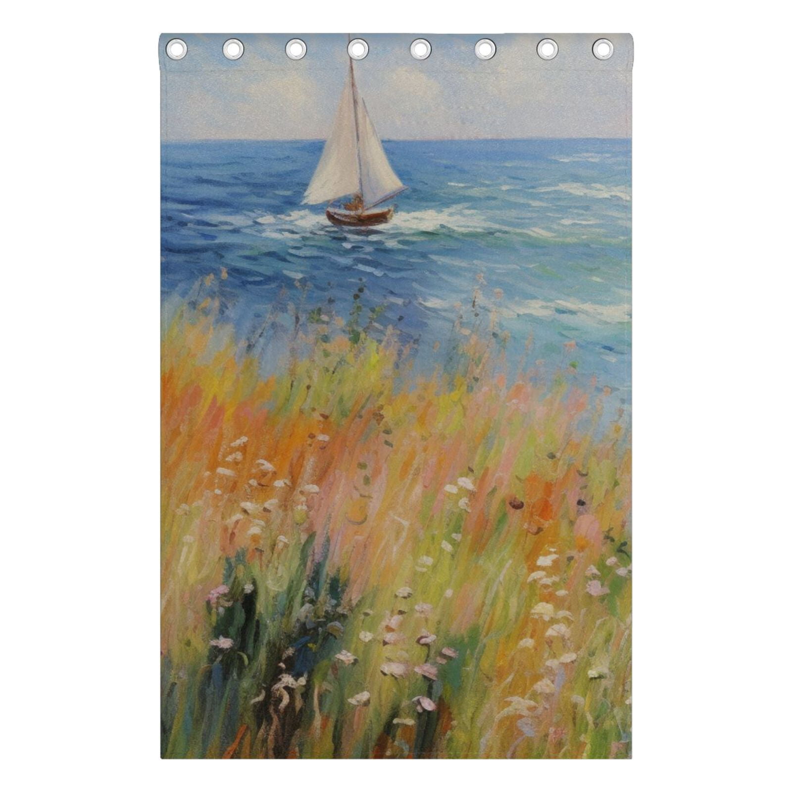 Painting Sea Ship Leaves Black Out Curtains 72 Inch Length Curtains for Sliding Glass Doors Bedroom Living Room 2 Pack