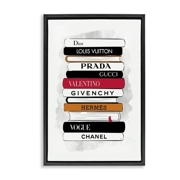 Stupell Industries Tall Fashion Bookstack Beauty & Fashion Painting Black Floater Framed Art Print Wall Art, 17 x 25