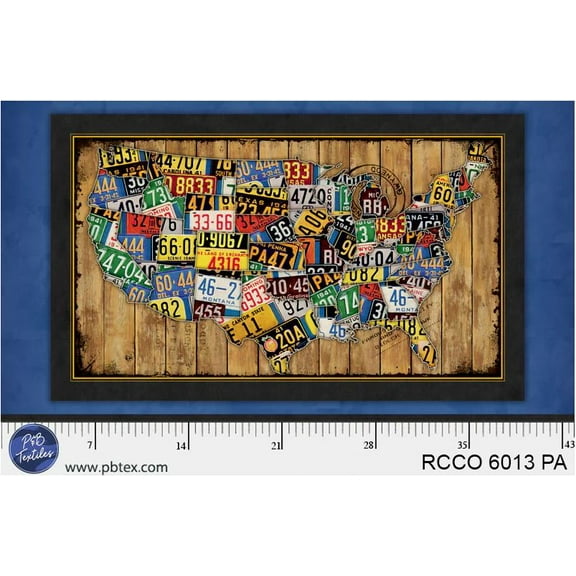 24" X 44" Panel Route 66 Commemorative License Plate Cotton Fabric D765.50