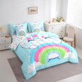 thumbnail image 3 of Manfei Cartoon Blue Kitten Bedding Comforter Set 7pcs, Cute Cat Animal Queen Bedding Sets, Princess Rainbow Reversible Queen Sheet Sets, Microfiber Bedroom Decor, 3 of 7
