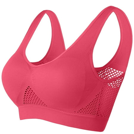 Ecqkame Sport Bras for Women No Underwire Seamless Push Up Bra Yoga Gym Activewear Plus Size Solid Color Everyday Breathable Supportive Bra 1PC Watermelon Red S on Clearance