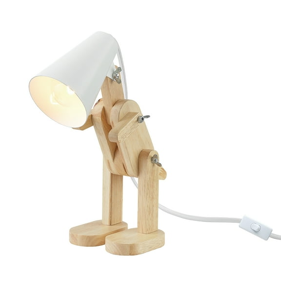 Globe Electric Terry Dinosaur 10" Wooden Desk Lamp, White Shade, In-Line On/Off Rocker Switch