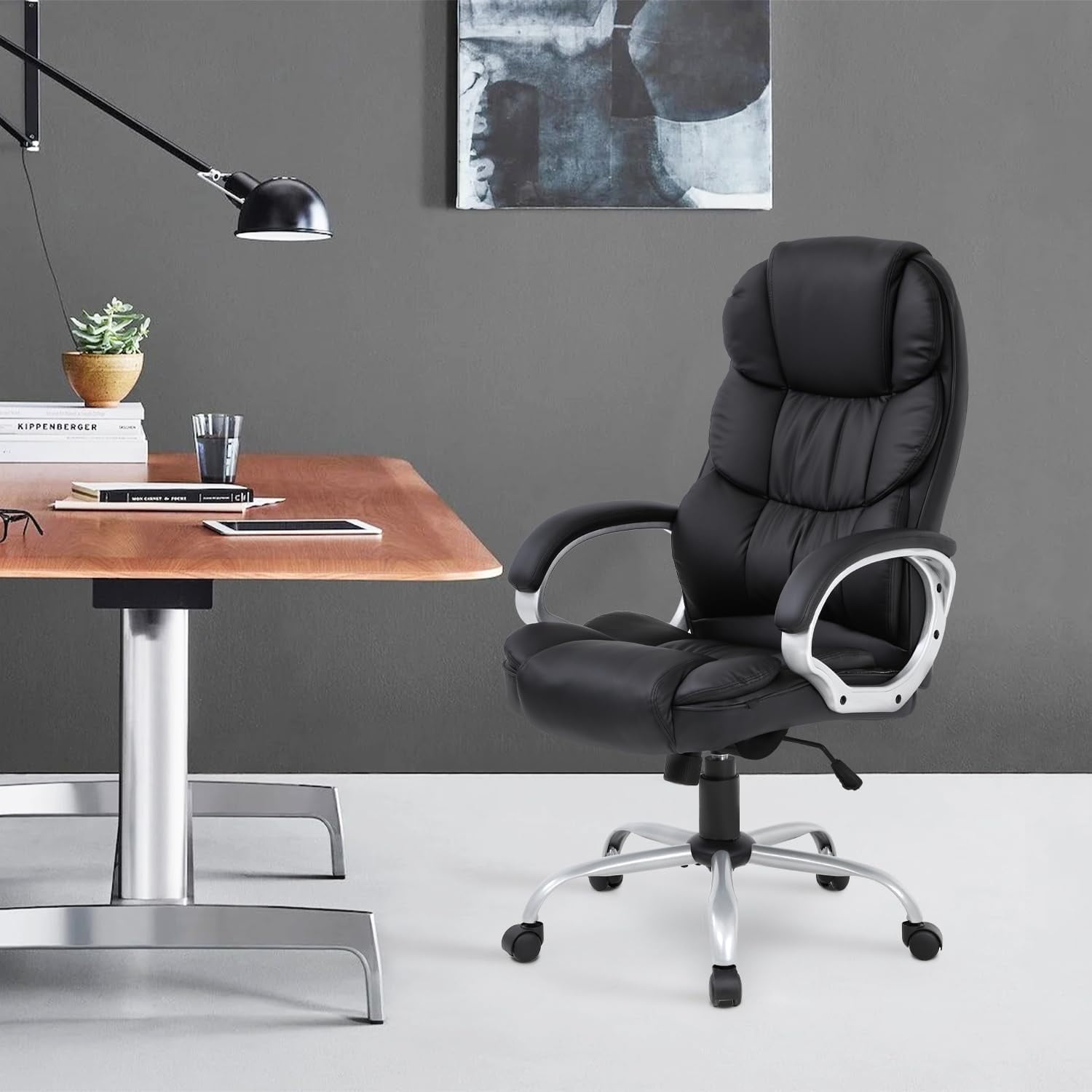 BestOffice Ergonomic Desk Executive PU Leather Computer Lumbar Support with Footrest Modern Task Rolling Swivel Racing Chair for Women＆Men, Black Office Chair BestOffice PC Gaming Chair Ergonomic Office Chair Desk Chair  with Lumbar Support Flip Up Arms Headrest PU Leather Executive High Back