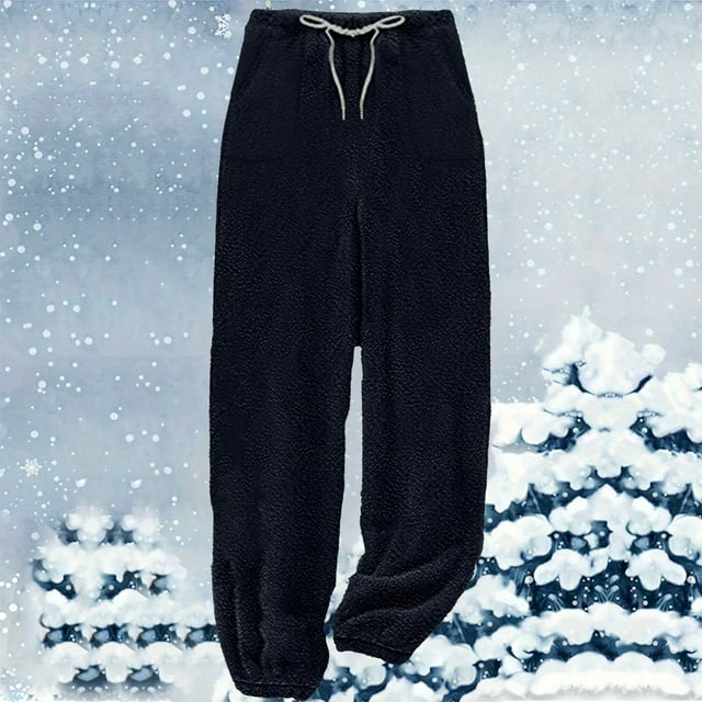 Simua Pantalon Femme Taille Élastique Décontracté Doublé Polaire Grand Jambe Détente Bas Resserré avec Poches