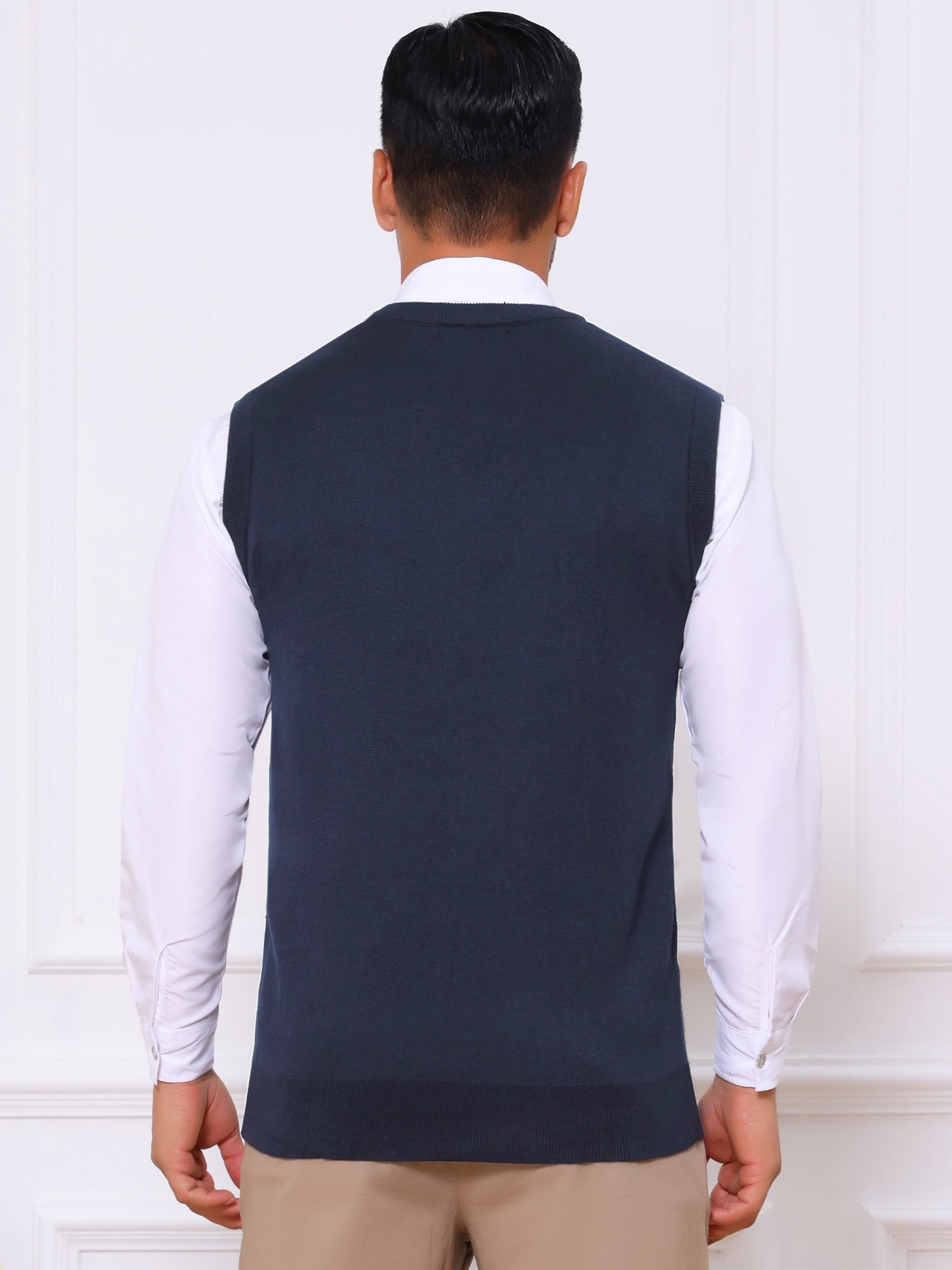 DARING DIVA Men's Casual Knit Sleeveless V-Neck Plaid Argyle Sweater Vest S Navy Blue