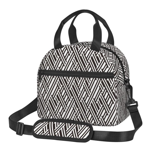 Disketp Black White Stripes Lonchera Térmica para Mujer y Hombre, Bolsa de Almuerzo Reutilizable e Impermeable para Trabajo, Viajes y Picnic