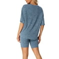 thumbnail image 3 of INSPIRE CHIC Women's Ribbed Knit Soft Tracksuit Short Sleeve Sweatshirt Set Shorts Loungewear Sleepwear L Blue, 3 of 6