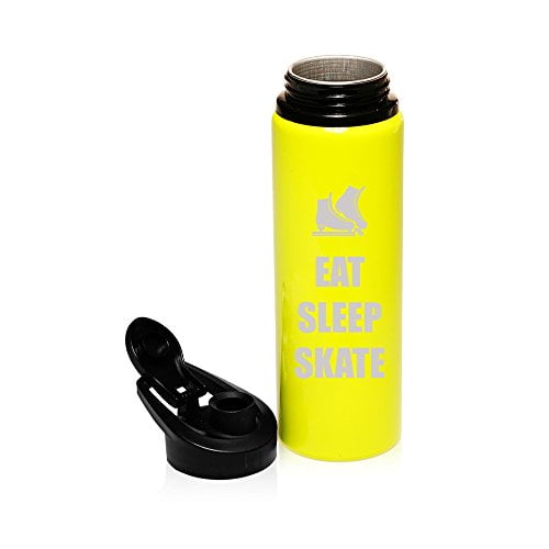 25 oz Aluminum Sports Water Travel Bottle Eat Sleep Skate Ice Skates (Yellow) by