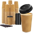thumbnail image 6 of 500 Pack 12 oz Disposable Insulated Paper Coffee Cups with Lids and Straws, Corrugated Ripple Wall Hot Drink Cups for Office, Coffee Bar, To Go, Eco-Friendly, 6 of 10